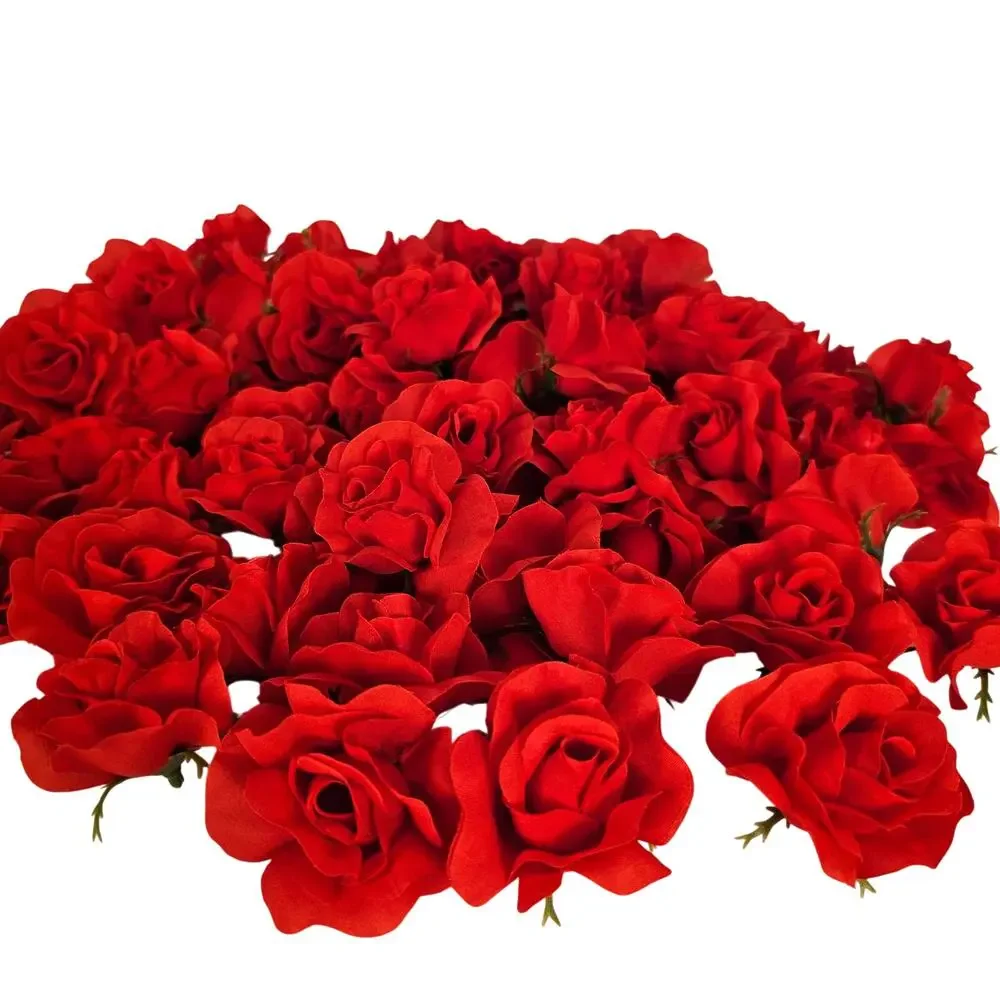 105 Red Silk Rose Heads Lot Open Roses Buds Stemless Wedding Craft Decor